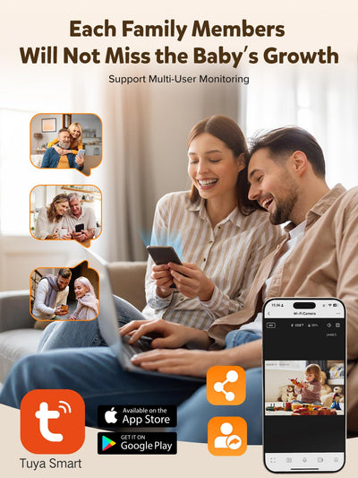 iFamily Smart Video Baby Monitor with APP and Video Camera, Cry&Sound Monitor, Motion Tracking&Monitor, Secure WiFi Lock, 2K Night Vision.
