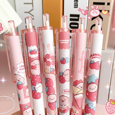 MOZXIRZ 6 Pcs Gel Ink Pens Cartoon Retractable Pens Cute Animal Pen 0.5mm Ballpoint Pen Office School Supplies for Girls (Pink)
