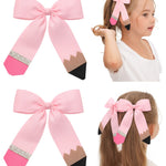 Hair Bows for Girls doboi 2PCS 4.5"Baby Hair Clips Pencil Ribbon Hair Accessories Hair Bow Alligator Clips for Baby Girls Toddlers Kids Teenagers Children Back to School Pink Bows in Pairs