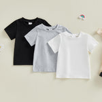 Toddler Baby Girl Boy Short Sleeve T Shirt Top 3Pcs Basic Solid Color Cotton Tee Shirts Blouse 6M-5Years Old (Black White Gray, 6-12 Months)