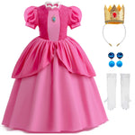 TYHTYM Princess Costumes Little Girls Super Cosplay Dress Up Fancy Halloween Birthday with Crown Gloves (Hot pink, 3-4 T)