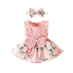 KAFIREN Baby Girl Dresses 9-12 Months Newborn Romper Dress Infant Lace Ruffle Sleeveless Summer Outfits with Headband Pink Flower 9-12 Months 100cm