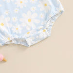FYBITBO Newborn Infant Baby Girls Clothes Summer Daisy Romper Short Sleeve Bodysuit Cute Outfit One Piece Clothing (Floral-Blue, 0-3 Months)