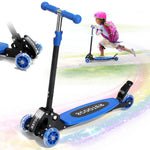Kick Scooter for Kids 3-7 Age - Three Wheel Light Up Scooters, Lean to Steer,Foldable,Stable Dual Rear Wheels, Adjustable Height, for 3-5,5-7 Year Old Girls Boys Up to 120 Lbs
