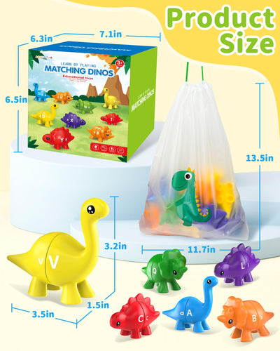 Walenty 26PCS Dinosaur Alphabet Learning Toys for Toddlers 2-4, Montessori Educational Toys Gifts for 2 3 4 Year Old Boy Girl, Preschool Learning Activities, Double Sided ABC Matching Game Kids 3-5