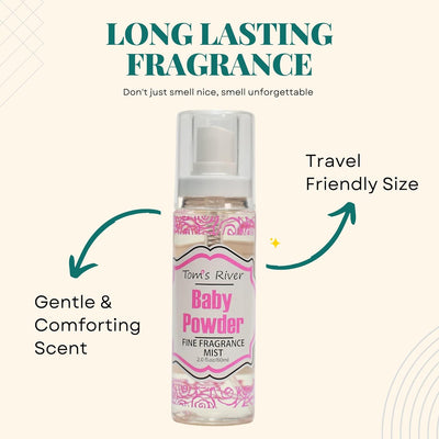 Baby Powder Scent Fragrance Mist for Women and Men - 2 oz, Clear