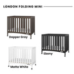 Child Craft London Mini Compact Folding Portable Crib with 2” Crib Mattress and 2 Easy Roll Locking Wheels, Durable Pine Wood Construction (Ebony Black)