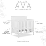 Dream On Me Ava 4-in-1 Mini Baby Crib with Daybed & Twin Bed Conversion in White, GreenGuard Gold & JPMA, Non-Toxic Finish, 3-Position Adjustable Height, Includes 1″ Mattress Pad