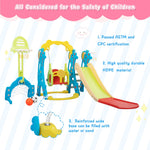 NYEEKOY 6 in 1 Toddler Slide and Swing Playset Indoor Outdoor Freestanding Playground Kids Slide Climber Swing Set with Basketball Hoop for Kids Age 3-12, Backyards Slide for Baby