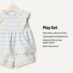 Amazon Essentials x Sofia Grainge Baby Girls' Cotton Eyelet Top & Shorts Play Set, Pale Blue Bold Stripe, 18 Months