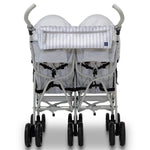 GAP babyGap Classic Side-by-Side Double Stroller - Lightweight Double Stroller with Recline, Extendable Sun Visors & Compact Fold - Made with Sustainable Materials, Grey Stripes