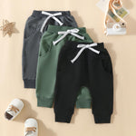 allshope Toddler Baby Boy Fall Pants 3 Pack Active Jogger Casual Athletic Trousers Solid Color Pocket Elastic Waist Harem Bottoms (Black Green Dark Gray, 18-24 Months)
