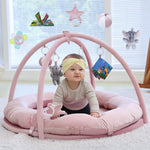 Hiseeme Baby Play Gym Mat, Thick Baby Activity Gym for 0-6 Months, Tummy Time Mat with 5 Sensory Toys for Newborn Development, Baby Playmats for Infant with Non-Slip Cushioned Foam Padding (Pink)