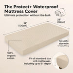 2-Pack Waterproof Crib Mattress Protector Cover Fitted - Quiet Baby Crib Mattress Pad Sheets, 52" x 28" Soft Quilted Cotton Baby Sheet, Machine Washable, Easy Fit, Durable (Oat/Mavy)