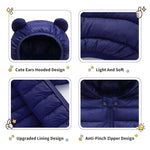 XMWEALTHY Baby Boys Girls Winter Coats Toddler Light Puffer Down Jacket Infant Kids Bear Hoods Padded Outwear Drak Blue 3T