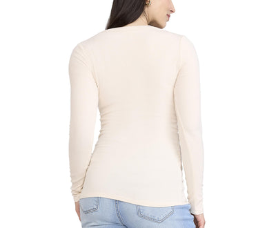 Motherhood Maternity Women's Long Sleeve V-Neck Side Ruched Henley Pregnancy Tee Shirt, Whitecap Grey, X-Large