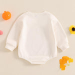 Chloefairy Newborn Baby Girl Bubble Romper Little Cutie Onesie Bowknot Orange Sweatshirt Romper Long Sleeve Oversized Bodysuit (Beige, 12-18 Months)
