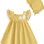 Kucnuzki Baby Girl Clothes Toddler Girls Summer Dress Ruffle Fly Sleeve Casual Sundress Square Neck Cute Outfit for Kids