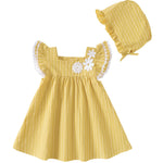 Kucnuzki Baby Girl Clothes 3 6 Month Girl Clothes Summer Yellow Dress Ruffle Fly Sleeve Square Neck A Line Casual Sundress Infant Dress Cute 2 Piece Outfit