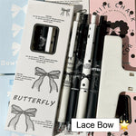 MOZXIRZ 4 Pcs Cute Retractable Pens Bowknot Gel Pens 0.5mm Fine Point Black Ink Smooth Writing Pen Office School Supplies Cartoon Kawaii White Pen for Women Girls (White)