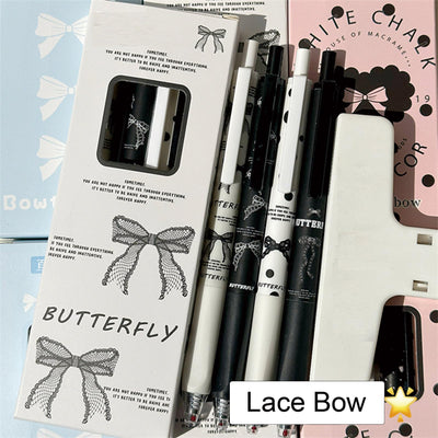 MOZXIRZ 4 Pcs Cute Retractable Pens Bowknot Gel Pens 0.5mm Fine Point Black Ink Smooth Writing Pen Office School Supplies Cartoon Kawaii White Pen for Women Girls (White)