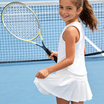 PATPAT Girls 2 Piece Tennis Skirt Set Size 6-7, Plain White Tank Tops and White Pleated Skort with Built In Shorts 2 Piece Outfits Girl Clothes Tennis Outfit Athletic Sets Activewear