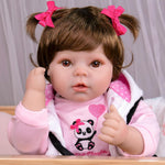 Aori Reborn Baby Dolls 22 Inch - Realistic Baby Doll for Kids 3+ Years - Lifelike Newborn Baby Girl in Panda Outfit - Handmade Cloth Body Doll for Gift, Collection & Role Play