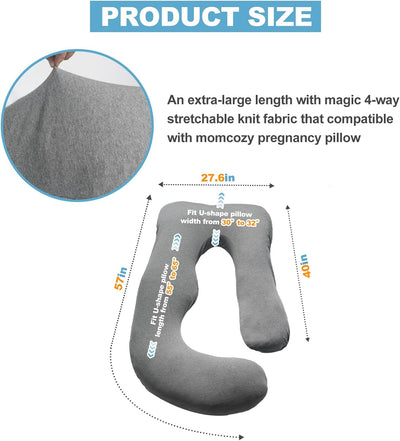 57 Inch U Shaped Removable Pregnancy Pillow Cover Compatible with Momcozy,Soft and Breathable,Cooling Polyester Pregnancy Pillow Case Replacement Fits 55/57 Inch