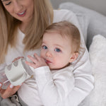 Dr. Brown's Milestones Wide-Neck Sippy Spout Bottle with 100% Silicone Handles, Easy-Grip Handles with Soft Sippy Spout, 9oz/270mL, Gray, 1-Pack, 6m+