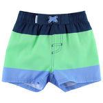 RUGGEDBUTTS Boys UPF50+ Sun Protection Striped Color Block Swim Trunks - Mint & Blue, 3T