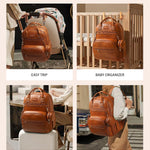 ROSEGIN Premium Vegan Leather Diaper Bag Backpack with Waterproof Changing Pad, Reinforced Zippers & Odor-Free, 20 Pockets Pro Organizer, Fits 15.6" Laptop, Stroller Straps, Baby Bag for Mom, Brown