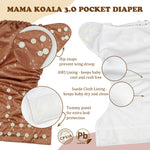 Mama Koala 3.0 Cloth Diapers for Babies with AWJ Lining, 6 Pack with 6 Natural Cloth Diaper Inserts - Reusable and Washable Pocket Diapers (Pink Love)