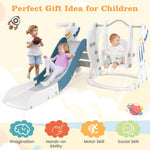 HONEY JOY 4 in 1 Toddler Slide and Swing Set, Indoor Outdoor Rocket Playset Gym with Baby Swing, Basketball Hoop, Ball, Kids Climber Play Set for Boys Girls Age 1+, Playground Backyard Gifts (Blue)