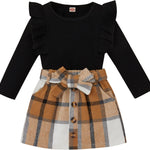 fhutpw Baby Toddler Girl Outfits Fall Winter Clothes Turtleneck Knitted Cotton Long Sleeves Tops & Button Mini Skirts Set