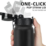 Fanhaw 20 Oz Kids Insulated Stainless Steel Water Bottle with Straw Lid, Leakproof & Anti-Dust Everyday Use Bottle for School, Women & Men, Back to School Essentials (Black)