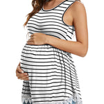 Xpenyo Womens Maternity Tank Top Sleeveless Lace Crochet Trim Peplum Cami Shirts White Striped L
