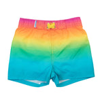 RUGGEDBUTTS Boys UPF50+ Sun Protection Striped Color Block Swim Trunks - Neon Sunset, 3T