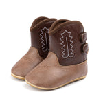 HsdsBebe Baby Boys Girls Western Cowboy Boots Infant Moccasins High Top Booties Toddler Soft Sole Non-Slip First Walker Crib Shoes(ZZY3166 Dark Brown,3)
