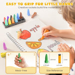JUPITEARTH 12 Colors Crayons for Toddlers, Non-Toxic Washable Rocket Crayons, Easy-to-Hold Coloring Gifts & Mess-Free Art Supplies for Little Hands