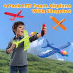 SpringFlower 4 Pack Airplane Flying Toys, 4 Throwing Foam Plane Toy for 3 4 5 6 7 8 Years Old Boys Kids, 2 Flight Modes LED Foam Glider Plane, Outdoor Flying Toy Birthday Gifts for for Boys & Girls