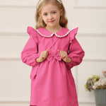 Kucnuzki 12-18 Month Girl Clothes Baby Girl Solid Color Outfit Long Sleeve Zip Up Dress Hot Pink Collared Fall Winter Toddler Girls Plain Dresses with Cute Bag