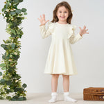 pureborn Toddler Girl Sweater Dress Ribbed Knit Ruffle Long Sleeve Swing Fall Winter Dresses Solid Beige 3-4 Years