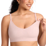 MOMANDA Ribbed Nursing Bras Support Maternity Wireless Bra for Breastfeeding Mist Pink Heather Medium
