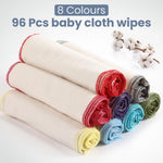 Mixweer 96 Pcs Flannel Cloth Baby Wipes Reusable Baby Diapers Wipes Washable Natural Unbleached Face Wipes Soft and Sturdy Cloth Wipes 8 Colors Outer Stitching 8 x 8 Inches