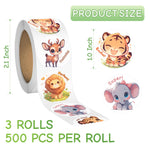 JIXZEN 3 Rolls 1500 PCS Animal Stickers for Kids, 24 Cute Farm/Ocean/Wild Designs with Motivational Words, Reward Stickers for Toddlers 2-4, Classroom School Supplies (1.0 Inch)