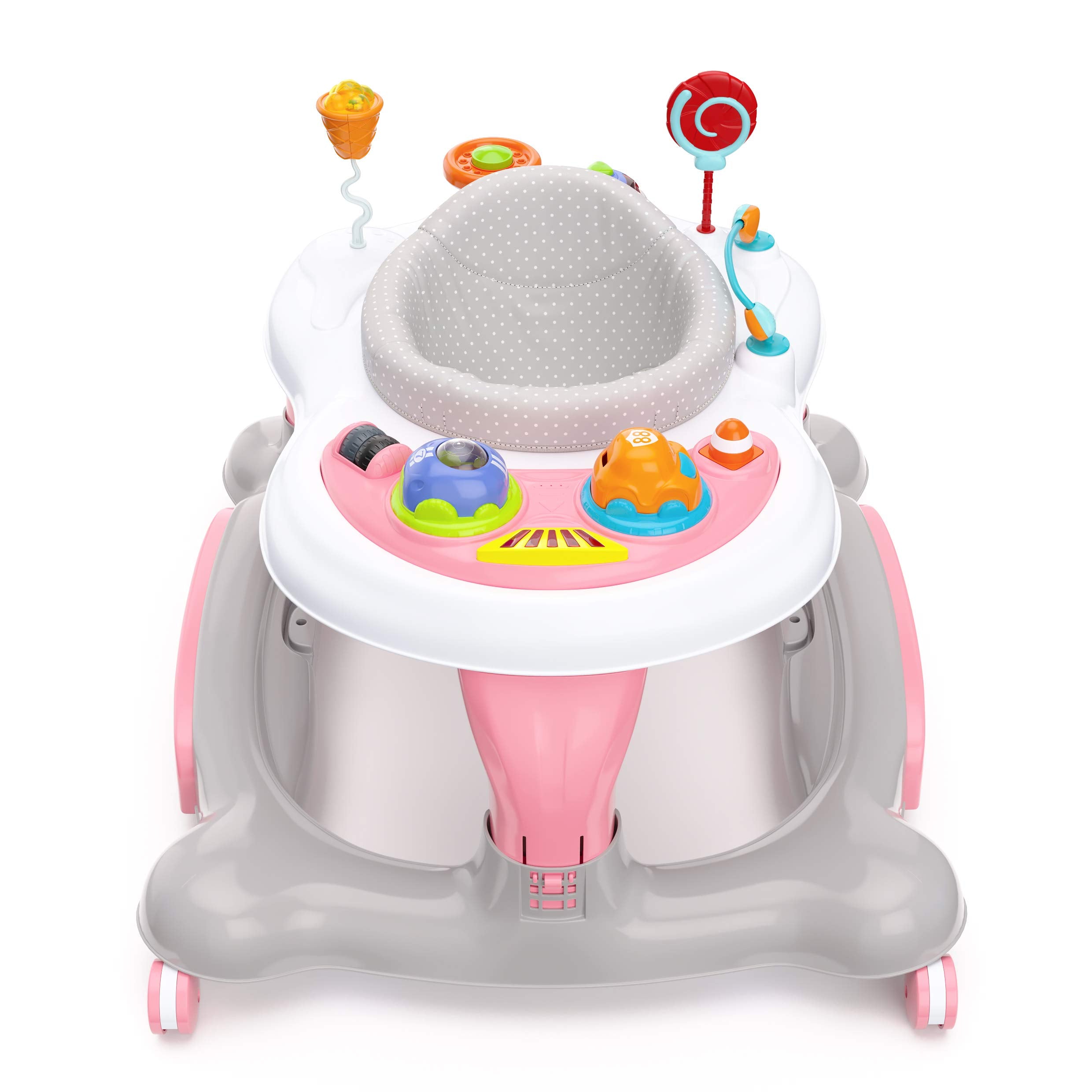 Storkcraft 3-in-1 Activity Walker and Rocker with Jumping Board and Feeding Tray, Interactive Walker for Toddlers and Infants, Pink