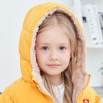 UNICOMIDEA Toddler Winter Jackets 18-24 Months Warn Down Zipper Baby Coat Yellow Hooded Outerwear For Baby Boys Girls Size 2T Plush Clothes Puffer School Outwear With Pockets