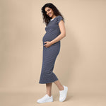 Motherhood Maternity Women's Raglan Sleeve Rib Knit Midi Pregnancy Bodycon Dress, Peacoat White Stripe, Medium