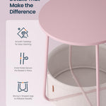 SONGMICS HOME Small Side Table, Round End Table, 2 Tier Nightstand with Basket, U Shaped Steel Legs, Easy Assembly, for Living Room, Bedroom, Pink and White