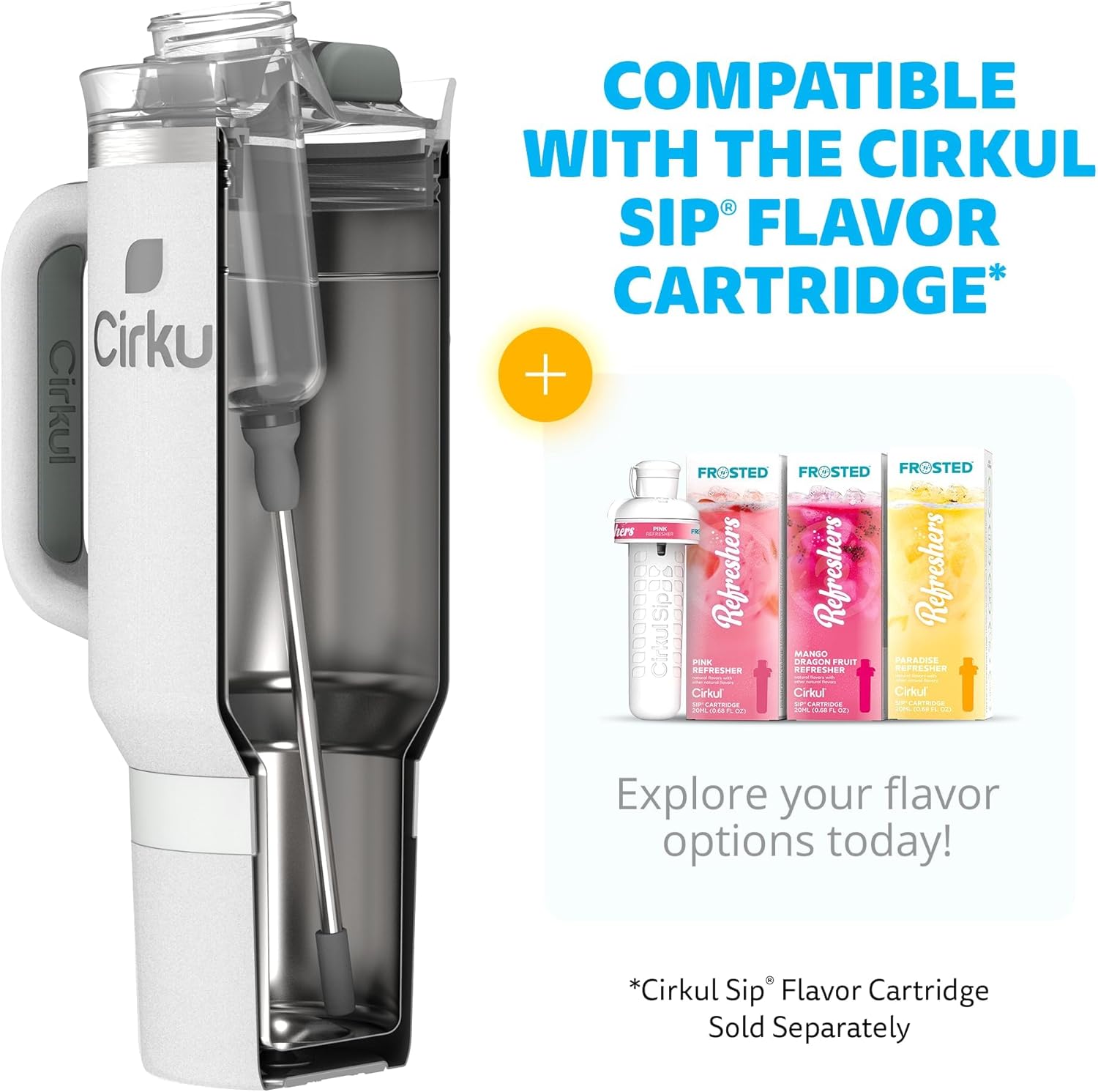 Cirkul Light Gray All-Day StrawSip™ Tumbler - 40oz Gray Stainless Steel Tumbler, Flavor Cartridges Not Included